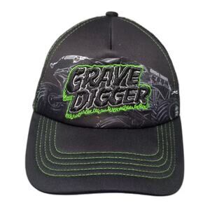 Monster Jam Grave Digger 5 Panel Black Hat One Size Green Embroidered Strapback